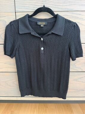 Truth Black Short-Sleeve Cable Knit Polo
